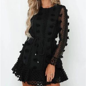 Selfie Leslie Montville Long Sleeve Embellished Dress Black Size 6 XS